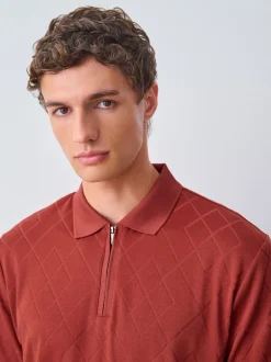 Next - Ajustement régulier - Polo habillé en jacquard Rouge rouille Sale