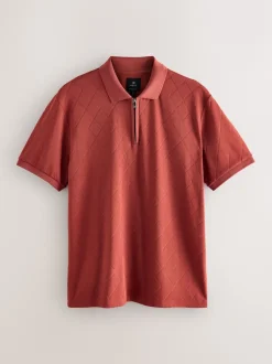 Next - Ajustement régulier - Polo habillé en jacquard Rouge rouille Sale