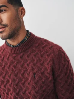 Next Rouge rouille - Pull chemise confortable à faux câble coupe régulière New