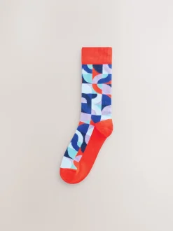 Next - Paquet de chaussettes à motifs 8 Rouge vif/Vert Geo Discount