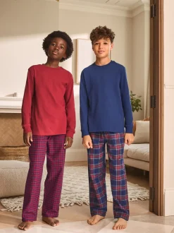 Next - Lot de 2 pyjamas en tissu à carreaux à manches longues (3-16ans) Rouge/Bleu Outlet