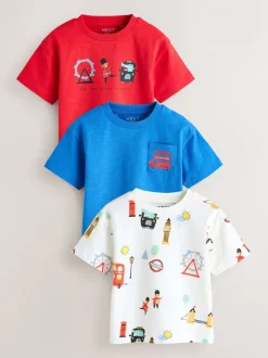 Next Rouge/bleu Londres - T-shirts imprimés graphiques à manches courtes Lot de 3 (3mois7ans)