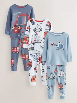 Next - Lot de 3 pyjamas Snuggle courts (9mois-10ans) Rouge/bleu motif véhicule d'urgence