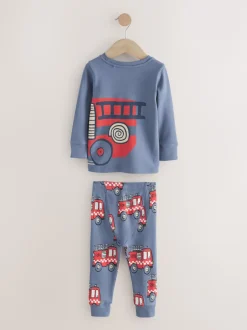 Next - Lot de 3 pyjamas Snuggle courts (9mois-10ans) Rouge/bleu motif véhicule d'urgence