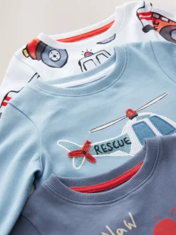 Next - Lot de 3 pyjamas Snuggle courts (9mois-10ans) Rouge/bleu motif véhicule d'urgence