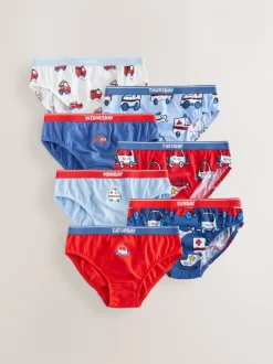Next Rouge/bleu motif véhicules d'urgence - Lot de 7 slips en coton (1.5-10ans) New