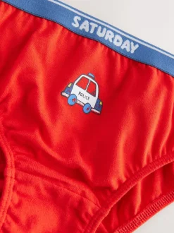 Next Rouge/bleu motif véhicules d'urgence - Lot de 7 slips en coton (1.5-10ans) New