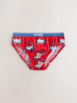 Next Rouge/bleu motif véhicules d'urgence - Lot de 7 slips en coton (1.5-10ans) New