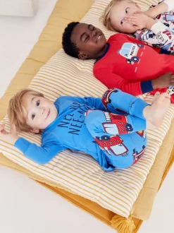 Next - Lot de 3 pyjamas Snuggle courts (9mois-10ans) Rouge/bleu motif véhicules d'urgence
