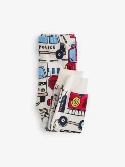 Next - Lot de 3 pyjamas Snuggle courts (9mois-10ans) Rouge/bleu motif véhicules d'urgence