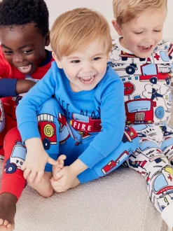 Next - Lot de 3 pyjamas Snuggle courts (9mois-10ans) Rouge/bleu motif véhicules d'urgence