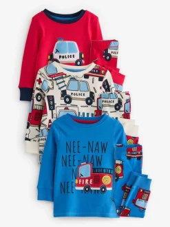Next - Lot de 3 pyjamas Snuggle courts (9mois-10ans) Rouge/bleu motif véhicules d'urgence