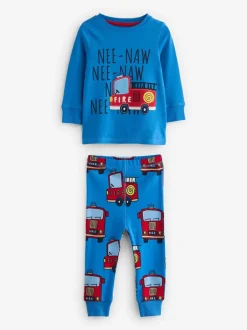 Next - Lot de 3 pyjamas Snuggle courts (9mois-10ans) Rouge/bleu motif véhicules d'urgence