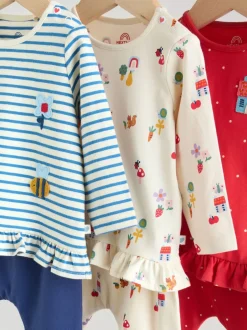 Next - Ensemble haut à manches longues et leggings 6 pièces (0mois-3ans) Rouge/Bleu/Crème Clearance