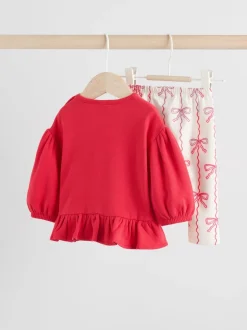 Next Rouge/crème - Ensemble 2 pièces avec pulls et leggings à nœud bébé (0mois-2ans) Discount