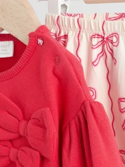 Next Rouge/crème - Ensemble 2 pièces avec pulls et leggings à nœud bébé (0mois-2ans) Discount