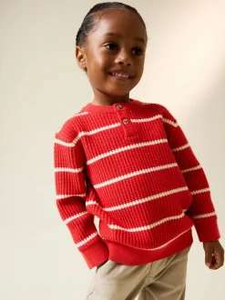Next Rouge/Ecru - Pull Henley à rayures (3mois-7ans) Outlet