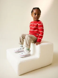 Next Rouge/Ecru - Pull Henley à rayures (3mois-7ans) Outlet