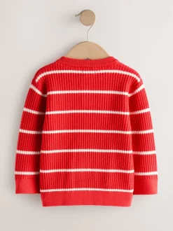 Next Rouge/Ecru - Pull Henley à rayures (3mois-7ans) Outlet