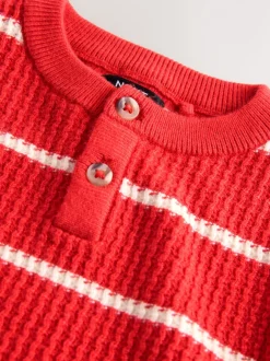 Next Rouge/Ecru - Pull Henley à rayures (3mois-7ans) Outlet