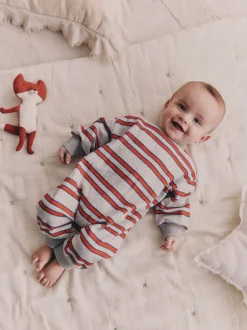 Next - Barboteuse en molleton bébé (0mois à3ans) Rouge/Grey Rayure Sale