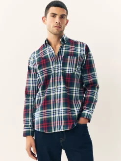 Next Rouge/vert - Chemise Oxford ajustée Easy Iron Button Down Outlet