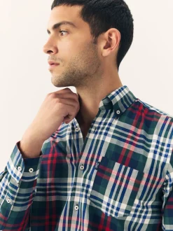 Next Rouge/vert - Chemise Oxford ajustée Easy Iron Button Down Outlet