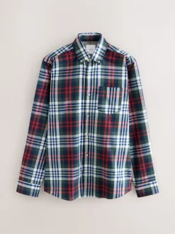 Next Rouge/vert - Chemise Oxford ajustée Easy Iron Button Down Outlet