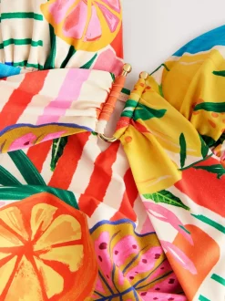 Next Rouge/Vert Tropical - Maillot de bain Urim Tummy Control à décolleté plongeant New