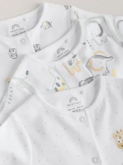 Next Safari blanc Animal brodé - Barboteuse Jersey Baby 3 Pack Outlet