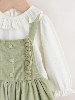 Next Sauge Vert brodée - Body à Manches longues et salopette en Velours côtelé Ensemble Bébé 2 Pieces (0mois-3ans) Clearance
