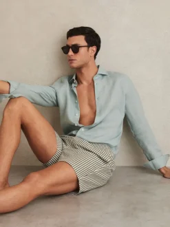 Reiss Sauge/blanc - Short de bain Bay Seersucker Rayure Clearance