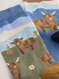 Next Scène Hamish The Highland Cow - Lot de 2 paires de chaussettes en coton à poignée chaude Online