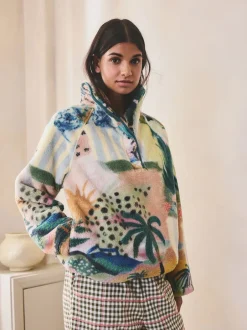 Next Scène tropicale orange - Haut en polaire imprimée en peau de mouton Outlet