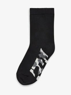 Next - Paquet de chaussettes en coton riche 7 Semelle intérieure noir motif camouflage Best