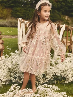 Next Sequinbrodés rose/ou - Peignoir manches longues en maille (4-14ans) Outlet