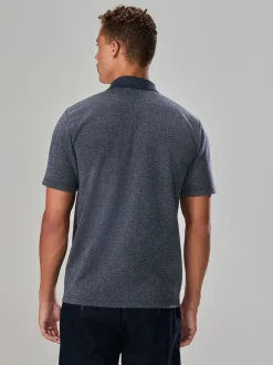 Next Sergé bleu marine - Polo Heritage brossé à motif