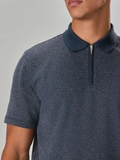 Next Sergé bleu marine - Polo Heritage brossé à motif