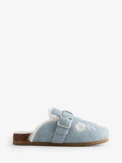 Shabby Chic by Rachel Ashwell® bleu chaussons mules brodées avec semelle plantaire en fourrure Sale