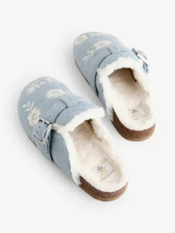 Shabby Chic by Rachel Ashwell® bleu chaussons mules brodées avec semelle plantaire en fourrure Sale