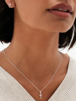 Simply Silver Tone 925 Croix en zircon cubique avec boîte cadeau Clearance