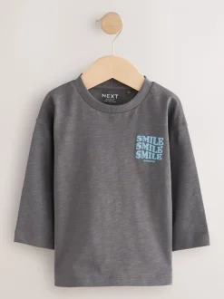 Next - T-shirt semi-uni à manches longues (3mois-7ans) Slogan gris Discount