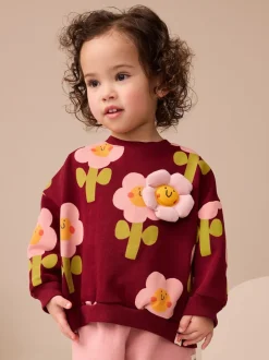 Next Smiley rouge bordeaux imprimé fleurs - Sweat à col ras du cou (3mths-7yrs) Online