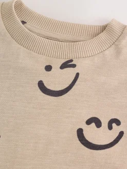 Next Sourire Beige Sable - T-shirt imprimé manches longues 100% coton (3mois-7ans) Sale