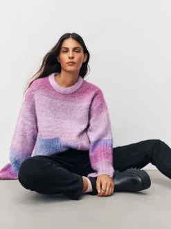 Next Spacedye rose/violet - Pull col rond bouclé en laine
