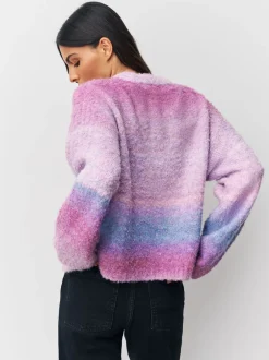 Next Spacedye rose/violet - Pull col rond bouclé en laine