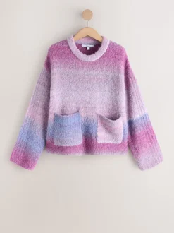 Next Spacedye rose/violet - Pull col rond bouclé en laine