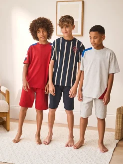 Next Sport à rayures rouge/bleu/gris - Pyjama court 3 Pack (3-16ans) Outlet