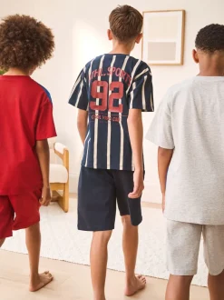 Next Sport à rayures rouge/bleu/gris - Pyjama court 3 Pack (3-16ans) Outlet