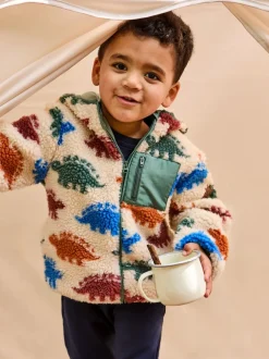 Jojo Maman Bébé Stégosaure Nature - Veste à damier en Borg à capuche New